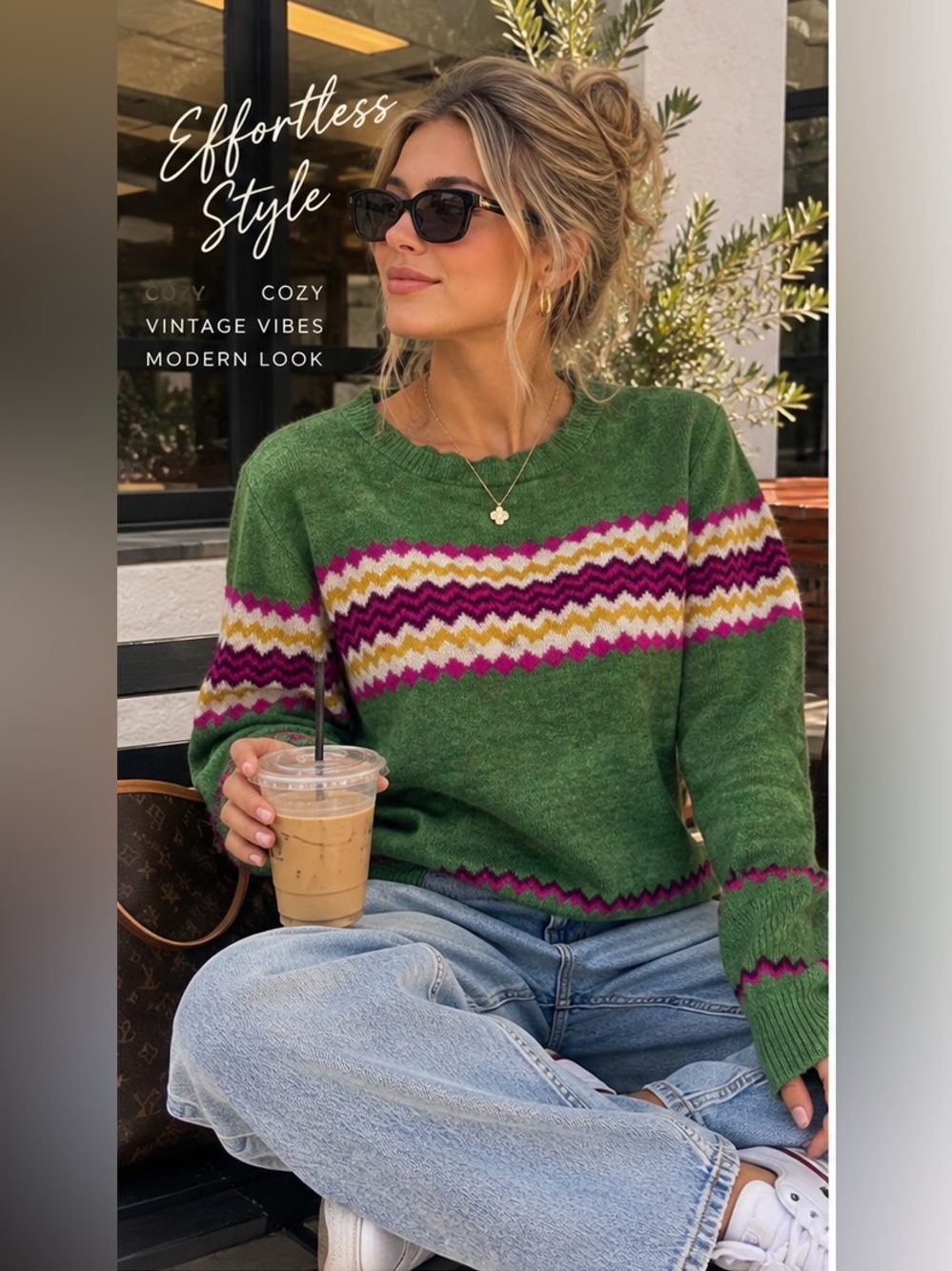 Boden Green Zigzag Pattern Sweater size 10